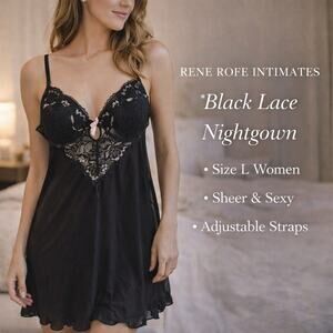 Rene Rofe Intimates Black Nighty Lace Babydoll Chemise Lingerie Underwire Sexy